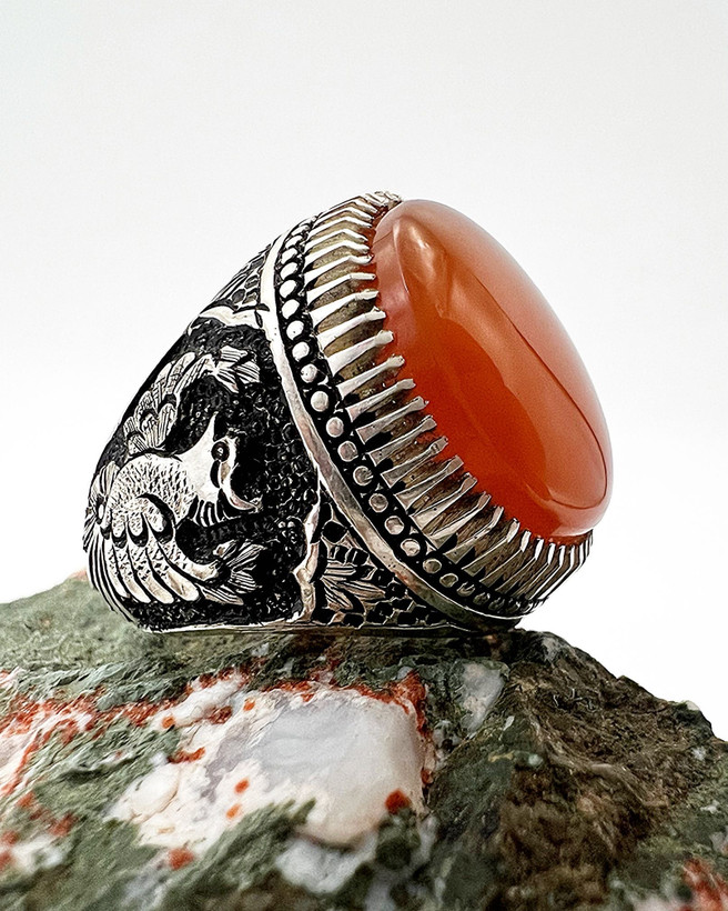 انگشتر عقیق پرتقالی یمنی